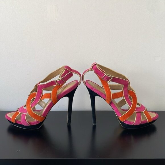 BCBG MaxAzria Kaycee Strappy open toe Suede Platform Sandals 8.5 pink/orange - Picture 3 of 9